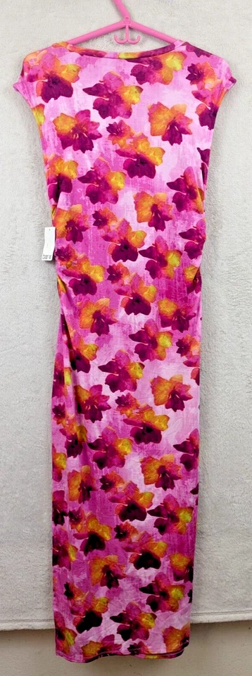 Vestido de malha Bar lll tamanho L longo midi a maxi malha ss rosa estampa floral stretch 1508 - Imagem 3 de 4