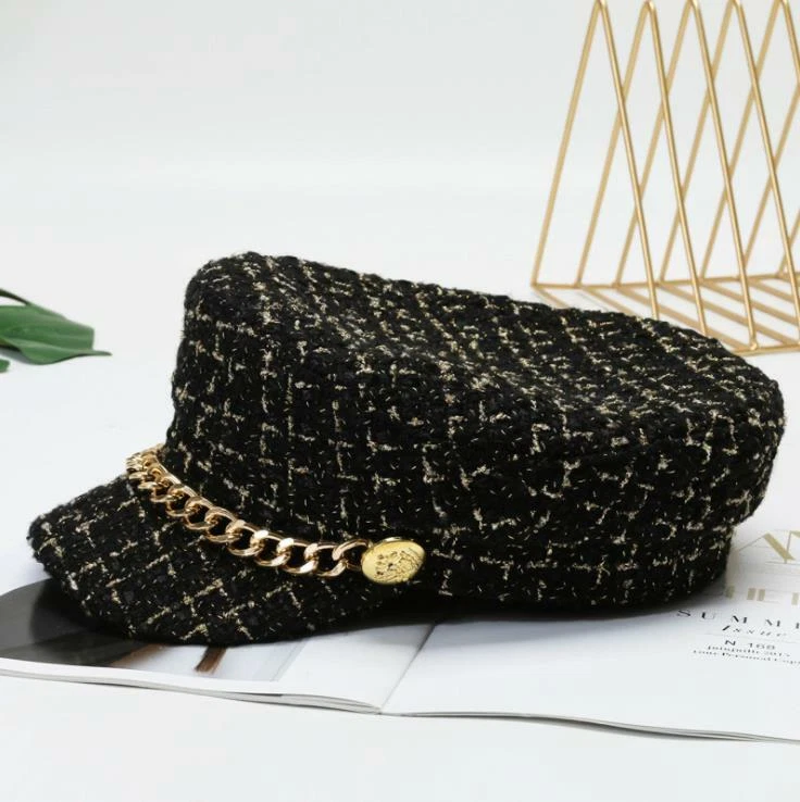 Sombrero de taxista a cuadros de tweed cadena gorra militar plana boina sombrero Gatsby sombrero pico Foto 2 de 4