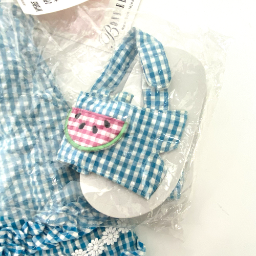 Vintage Blue Gingham Watermelon Dress & Bloomers and Slippers by Bonnie Baby 12m - Picture 4 of 8