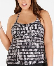 Island Escape Plus Size Palisades Tankini Top Black Tan 16W NWT 54
