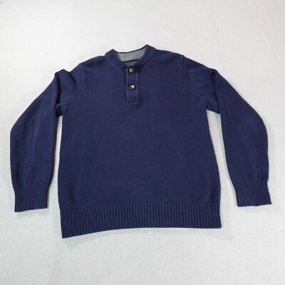 Eddie Bauer Henley Sweater Mens Medium Blue Thick Knit Grandpa Dad Pullover 