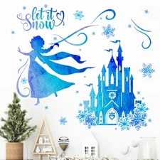 Mfault Winter Princess Frozen Castle Blue Wall Decals Stickers, Let It Snow E...
