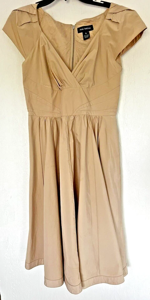 Розовый тартан хаки желтовато-коричневый полная юбка платье ретро 40 рок платье 8 EUC - Изображение 2 из 4