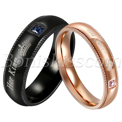 Couples Stainless Steel CZ His Queen Her King Ring Wedding Engagement Charm Band