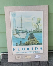 VTG Florida Discover Tarpon Springs Retro Travel singed Post Graphic Art Print