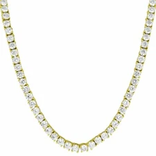 14K Gold Plated 925 Sterling Silver 3mm 4mm 5mm Round Cut CZ Tennis Necklace
