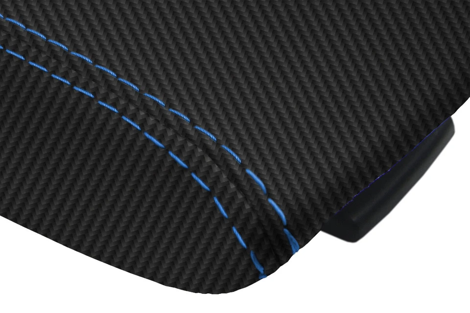 Se adapta a Mazda 3 2010-2013 tapa de consola de fibra de carbono reposabrazos cubierta puntada azul Foto 4 de 4