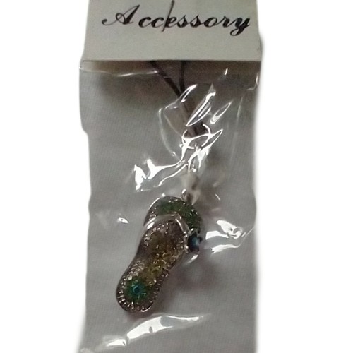 Rhinestone Phone Charm Flip Flop Flip Vintage 90s New Faux Pearl Silver Tone - Zdjęcie 5 z 11