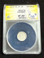 1832 CAPPED BUST HALF DIME ANACS VF 20 DETAILS CLEANED