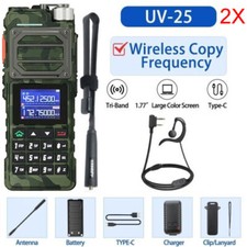 UV25 10W FM WALKIE TALKIE LONG RANGE TRI-POWER TWO WAY RADIO VOX 48CM ANTENNA 2X