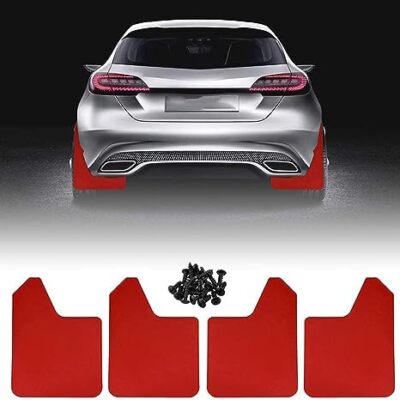 Rally Armor Basic Universal Mud Flaps Set/4 No HW Blk w/ Black Logo MF12-BAS-RED