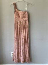 City Triangles Pink/Peach w/ Gold Pearl Bling One Shoulder Evening Prom Dress