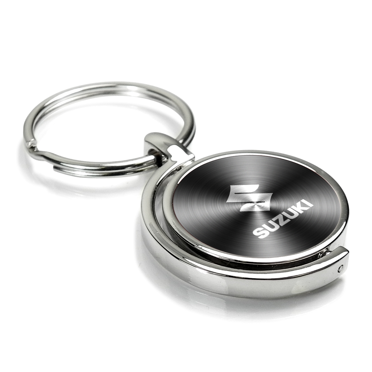 Suzuki Logo Gray Brushed Metal Spinner Key Chain, Key Fob, Key
