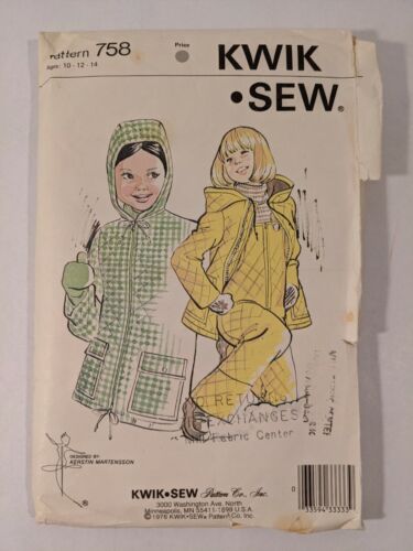 Kwik Sew Pattern 758 Girl's Ski Pants And Jacket Size 10-12-14 - Afbeelding 1 van 3
