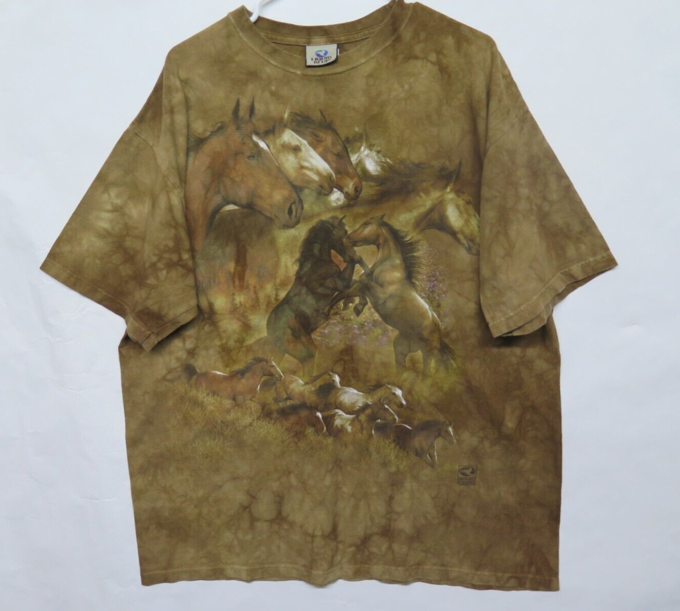 T shirt vintage 2000 blu liquido cavalli pony stallone Montana grande cielo taglia XL tinta