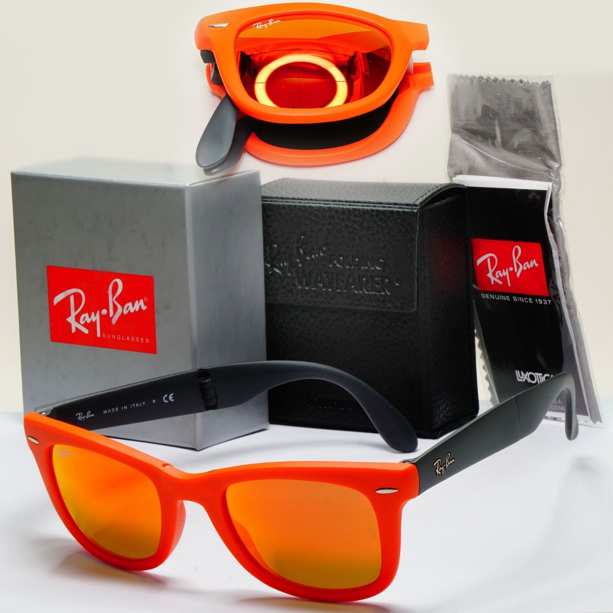 WAYFARER FOLDING RayBan 折りたたみ サングラス オレンジ Ray-Ban Sunglasses Folding Wayfarer Orange Mirror Black Matte RB