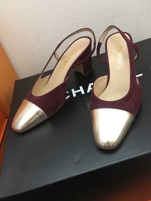 chanel gold slingbacks