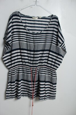 Accessorize Womens Stripe Drawstring Beach Coverall - Navy - Size Small (h24)