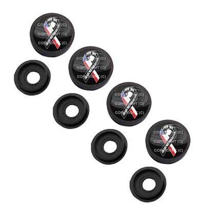 4 Black License Plate Frame Tag Screw Snap Cap Covers POW MIA RED BC054
