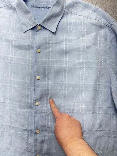 Tommy Bahama Shirt Mens XXL 2XL Blue Textured Check Linen Coastal Beach Outdoors - Picture 7 of 14