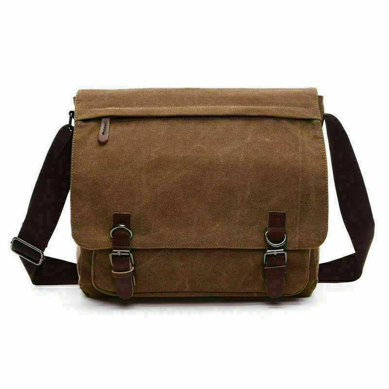 Men School Military Shoulder Bag Messenger bag Vintage Canvas Leather Satchel - Image 2 of 4