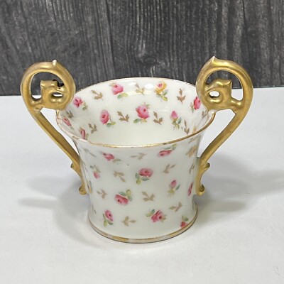 T & V Limoges Double Handled Cup Demitasse Chocolate Curled Scroll Handles RARE
