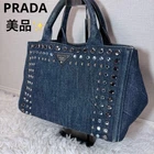 Excellent Condition PRADA Canapa Bijou Studs Y2K Tote Bag Handbag Denim