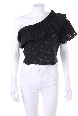 ZARA Blouse One shoulder Cropped L black NEW