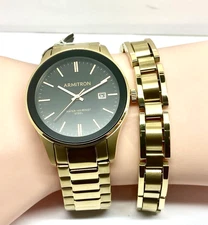 Armitron Men's Watch 20/5374GP Quartz Gold Black Tone Steel 40mm Bracelet Set