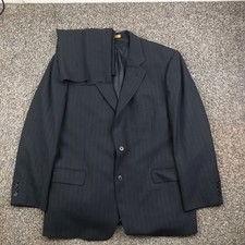 Brooks Brothers 44S Wool Chalk Striped Stretch 2 PC Suit Navy Blue 36x29