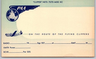 Vintage Pan Am PAA QSL Card Flying Clippers Aviation Radio Ham A4