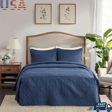 Queen 3 Piece Quilted Bedspread Set Microfiber Split Corner Shams Lightweight US