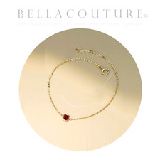 NEW BC®️ 18K YELLOW GOLD GARNET RUBY RED BRACELET DECO CHAIN CHARM PENDANT