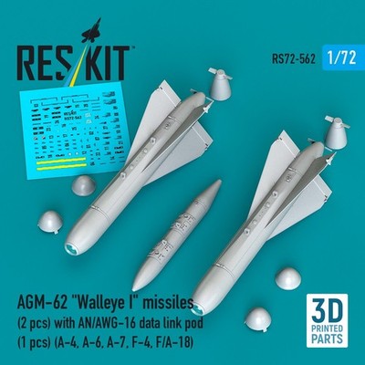 1/72 AGM-62 Walleye I Missiles with AN/AWG-16 Pod Resin Weapons ResKit RS72-0562
