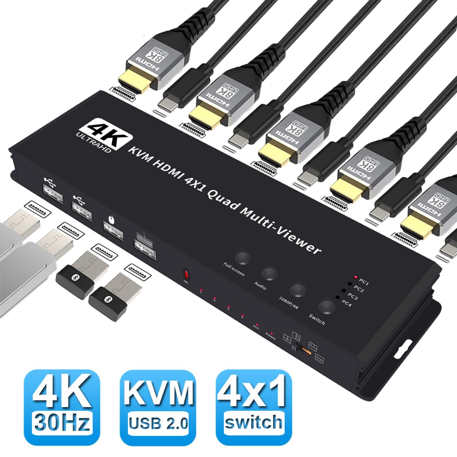 Hotkey 4K 4x1 KVM HDMI Quad Multi-Viewer Display Switch Vedio Wall Controller e
