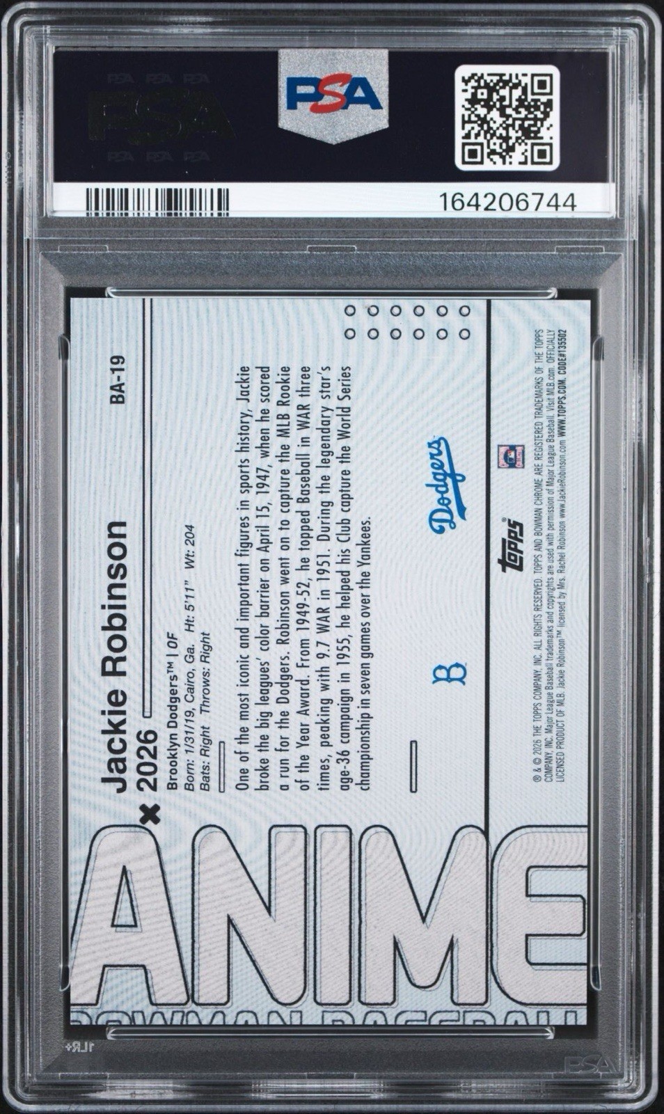 2026 Bowman Jackie Robinson Anime SSP Case Hit PSA 9 view 2