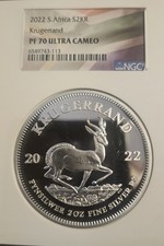   2 OZ FINE SILVER 0.999 2022 S. African S2KR Krugerand First Day Issue Pf70 NGC