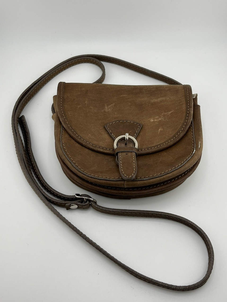 Neiman Marcus Leather Crossbody Bag Brown Saddle Style Made in Italy Vintage
