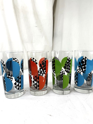 4 Vtg Libbey Circular Polka Dots Glass MCM Tumblers 10 oz Set Drinking Glasses