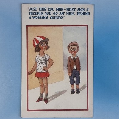 Comic Postkarte 1925 neue Mode versteckt sich hinter Frauen Mini Röcken wie Männer