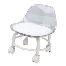 White Low Rolling Stool With Wheels Back Support Small Acrylic Short Silent LW