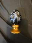 Fenton Cobalt Blue Hand Painted Floral Glass Egg Jewel Gold Base Signed 407/2500