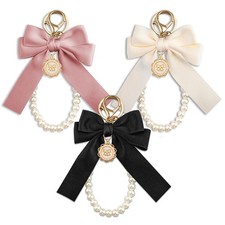 Bow Keychain Pearl Wristlet Girly Keychain For Purse Backpack 3Pcs Cute Acces...