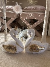 Swan Pillows With Gold Sequins  Pair 
