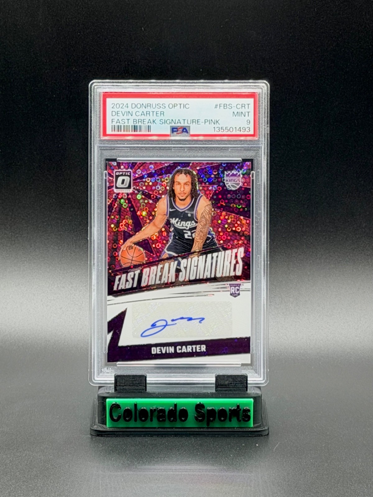 DEVIN CARTER 2024-25 Donruss Optic Fast Break Signatures Pink RC 23/25 PSA 9