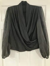 SHEIN Women's Black Pleated Sheer Balloon Sleeve Blouse Size XL