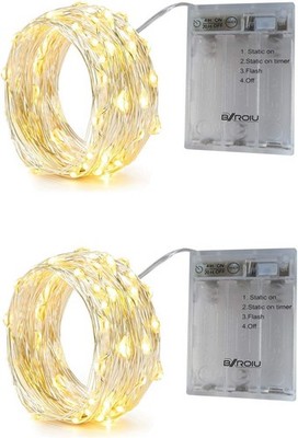 2 x 50 micro LED fairy lights, battery operated, 3 programmes and timer on 5 ...