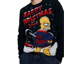 The Simpsons Christmas Jumper Mr Plow MEDIUM Homer Simpson Knitted Jumper Snow