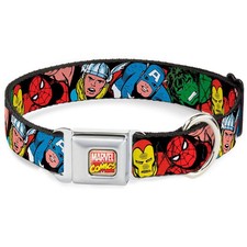 Seatbelt Buckle Dog Collar - 5-Marvel Characters Black - 1.5" Wide - Fits 13-...