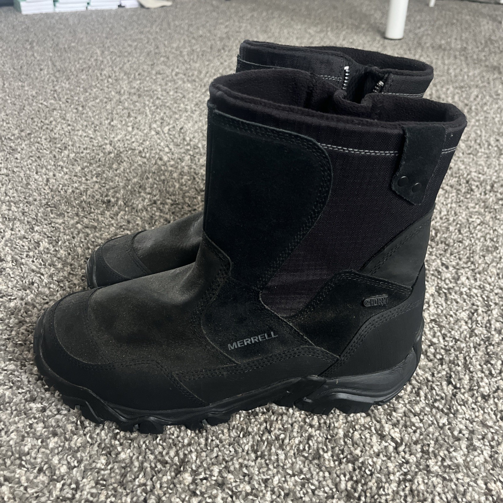 Stivali Merrell impermeabili zip laterale uomo taglia 9 pelle nera scamosciata ripstop